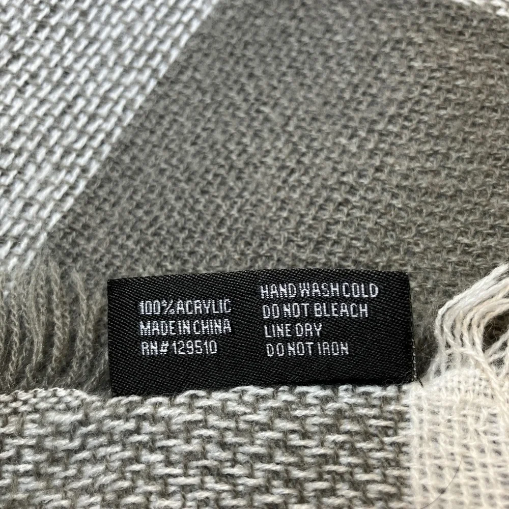 CG Couture Gems Womans Oversized Plaid Fringe Scarf Grey  Taupe White